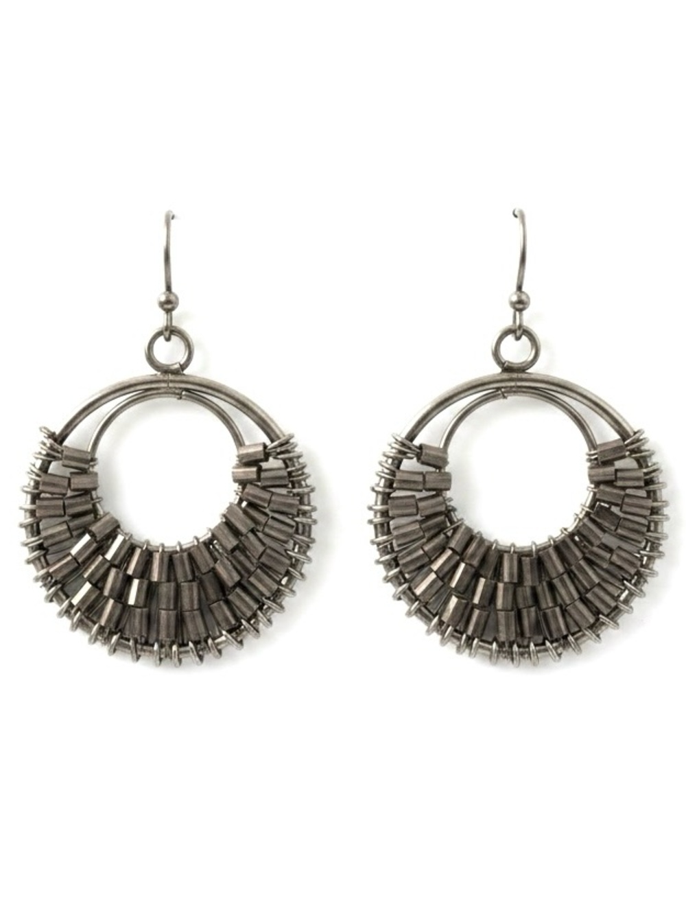 AE Vintage Silver-Tone Beaded Hoop Earrings - Women Jewelry Boho